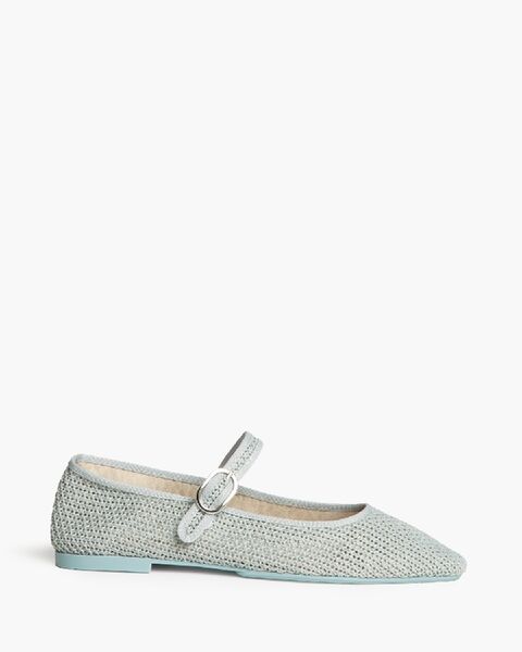 Grey Woven Ballet Flats with Strap Detail