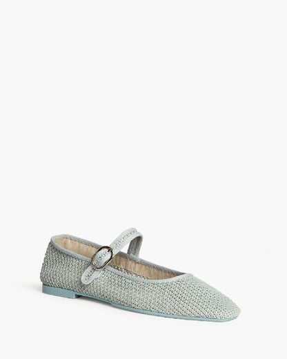 Grey Woven Ballet Flats with Strap Detail