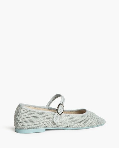 Grey Woven Ballet Flats with Strap Detail