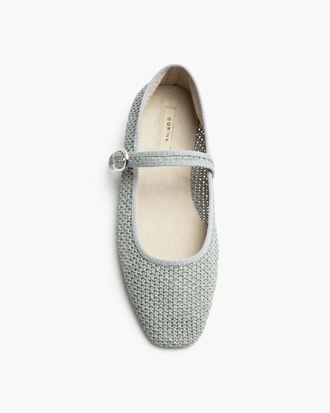 Grey Woven Ballet Flats with Strap Detail