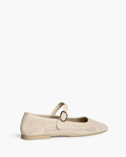 Beige Textured Mary Jane Ballet Flats with Buckle