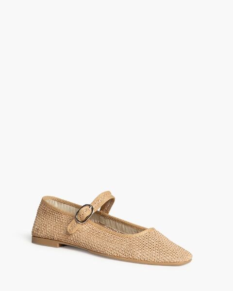 Beige Woven Flats with Buckle Detail