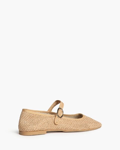 Beige Woven Flats with Buckle Detail