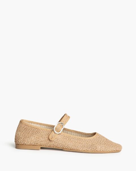 Beige Woven Flats with Buckle Detail