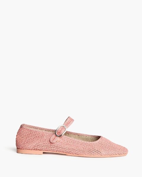Pink Woven Mary Jane Flats with Buckle Strap