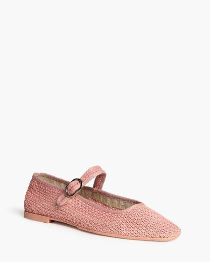 Pink Woven Mary Jane Flats with Buckle Strap