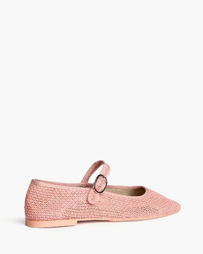 Pink Woven Mary Jane Flats with Buckle Strap