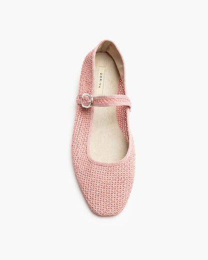 Pink Woven Mary Jane Flats with Buckle Strap