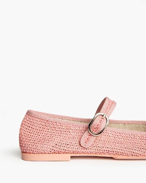 Pink Woven Mary Jane Flats with Buckle Strap