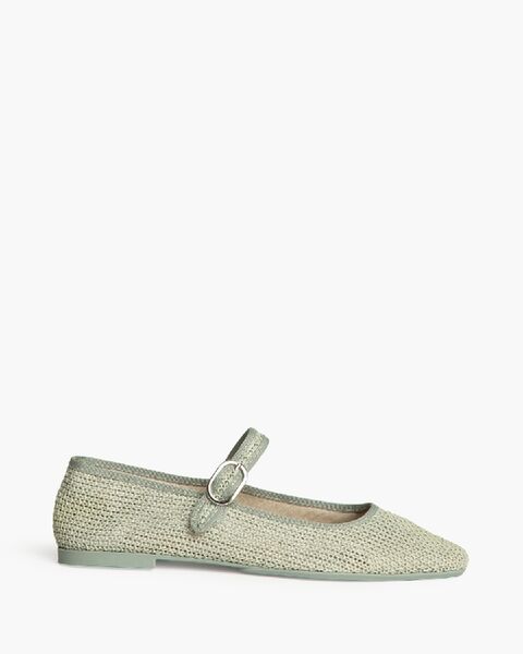 Green Woven Mary Jane Flats with Strap