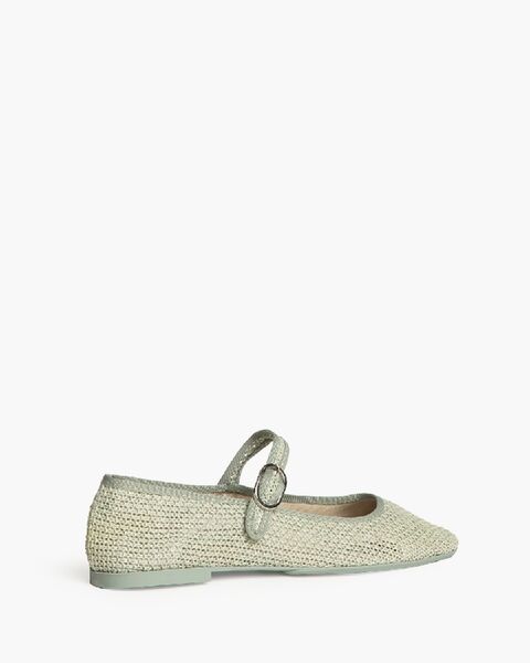 Green Woven Mary Jane Flats with Strap