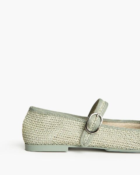 Green Woven Mary Jane Flats with Strap