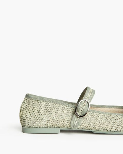 Green Woven Mary Jane Flats with Strap