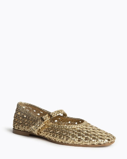 Gold Woven Mary Jane Flats with Buckle