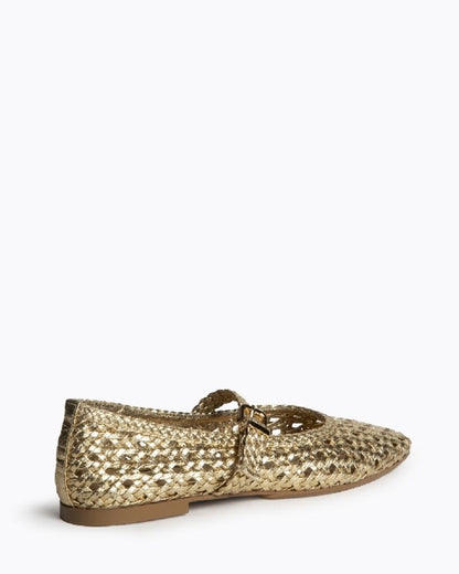 Gold Woven Mary Jane Flats with Buckle