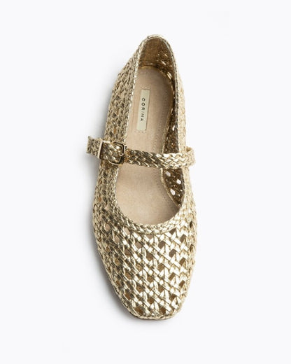 Gold Woven Mary Jane Flats with Buckle