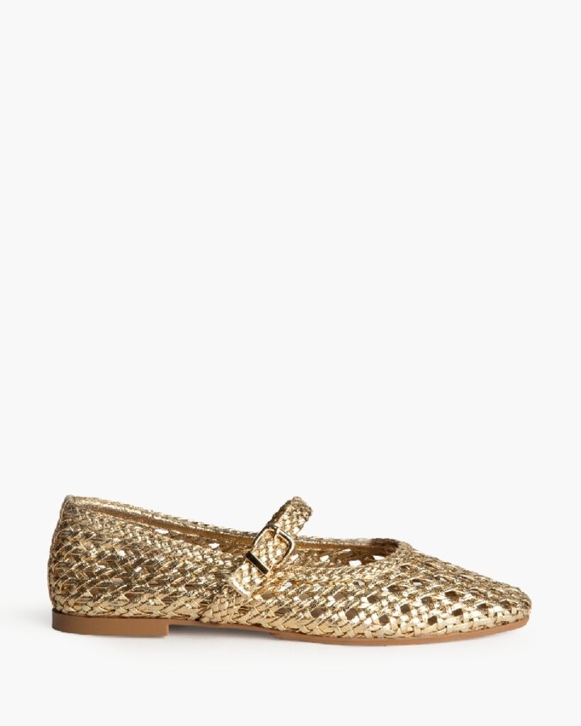 Gold Woven Mary Jane Flats with Buckle