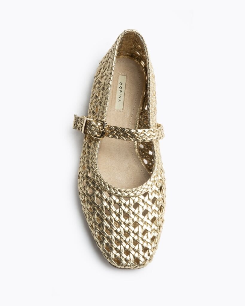 Gold Woven Mary Jane Flats with Buckle