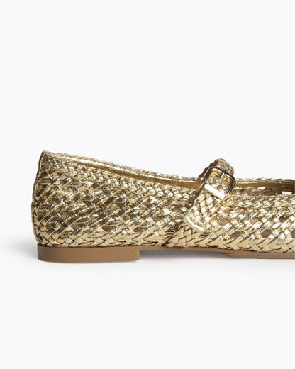 Gold Woven Mary Jane Flats with Buckle