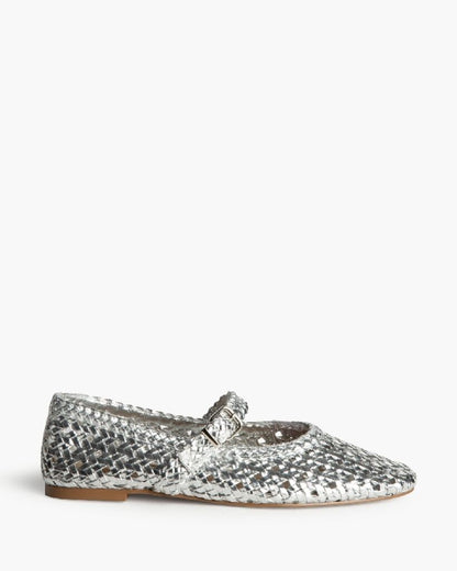 Silver Woven Mary Jane Flat with Buckle