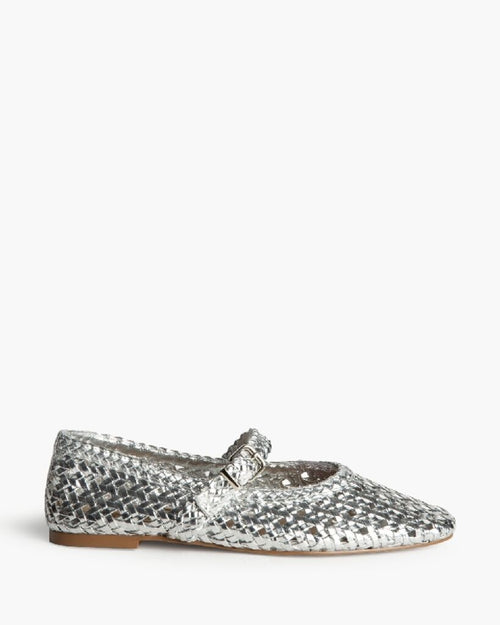 Silver Woven Mary Jane Flat with Buckle