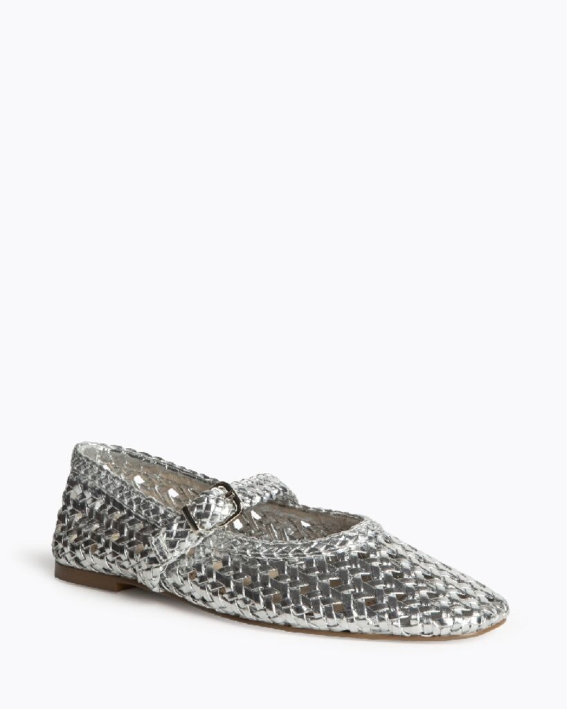 Silver Woven Mary Jane Flat with Buckle
