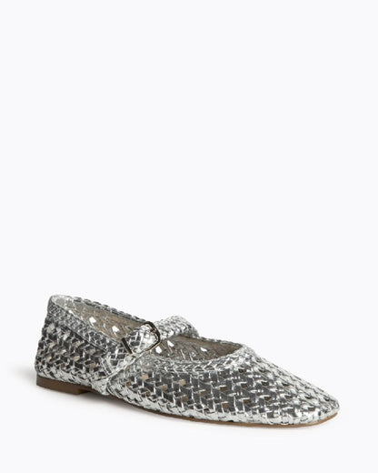 Silver Woven Mary Jane Flat with Buckle