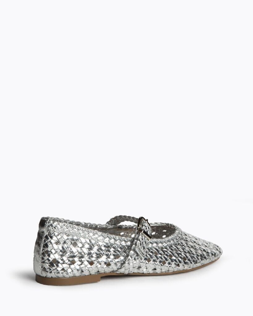 Silver Woven Mary Jane Flat with Buckle