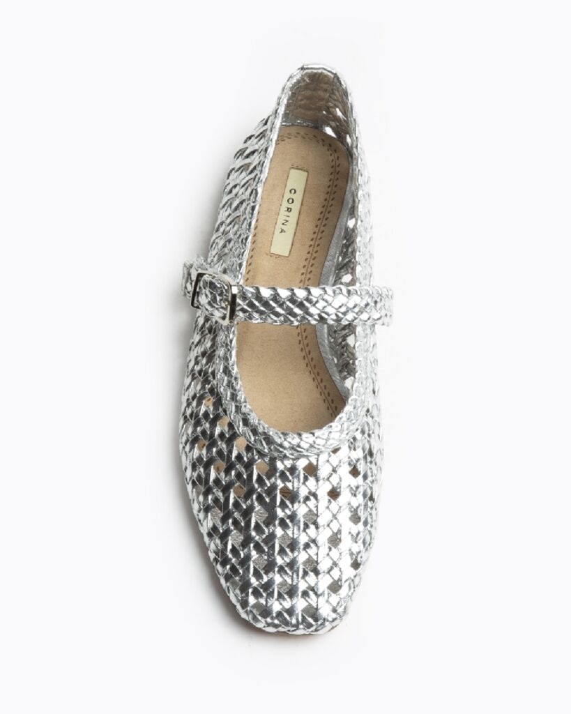 Silver Woven Mary Jane Flat with Buckle