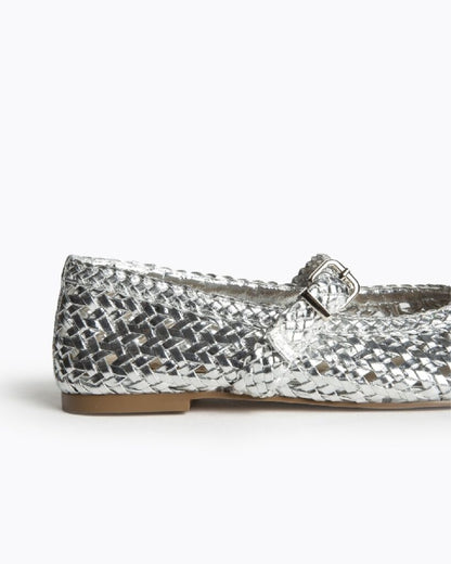 Silver Woven Mary Jane Flat with Buckle