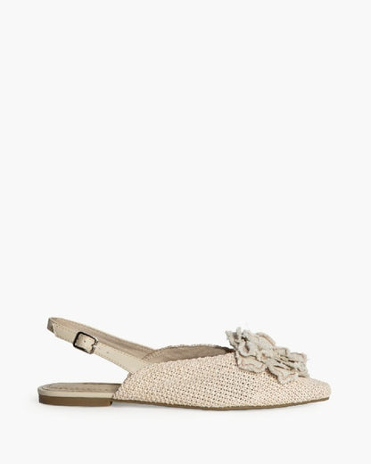 Beige Woven Slingback Flats with Floral Accent