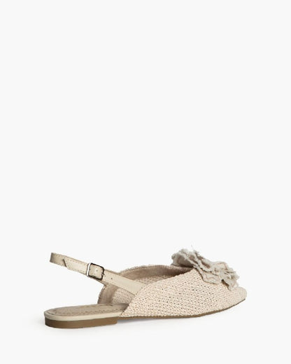 Beige Woven Slingback Flats with Floral Accent