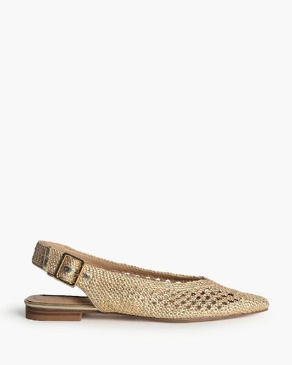 Gold Woven Slingback Flats with Buckle Strap