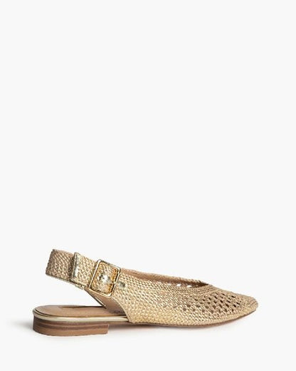 Gold Woven Slingback Flats with Buckle Strap