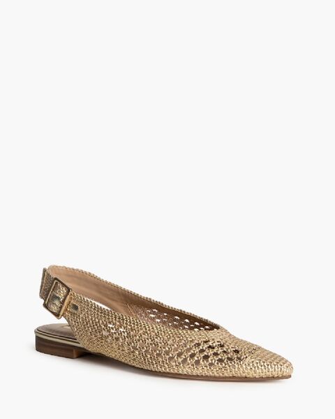 Gold Woven Slingback Flats with Buckle Strap