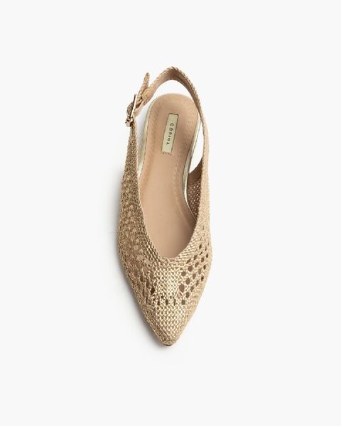Gold Woven Slingback Flats with Buckle Strap