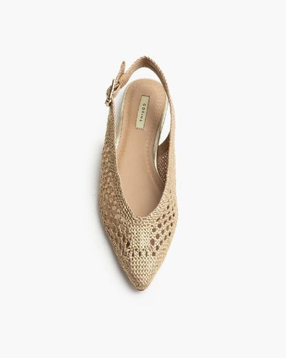 Gold Woven Slingback Flats with Buckle Strap