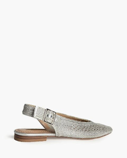 Silver Textured Slingback Flats with Buckle Strap