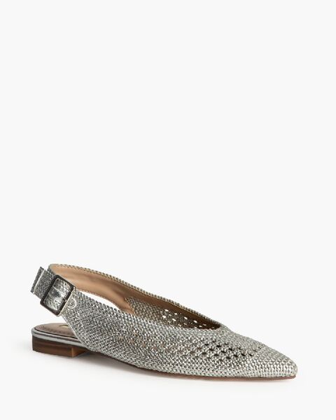 Silver Textured Slingback Flats with Buckle Strap