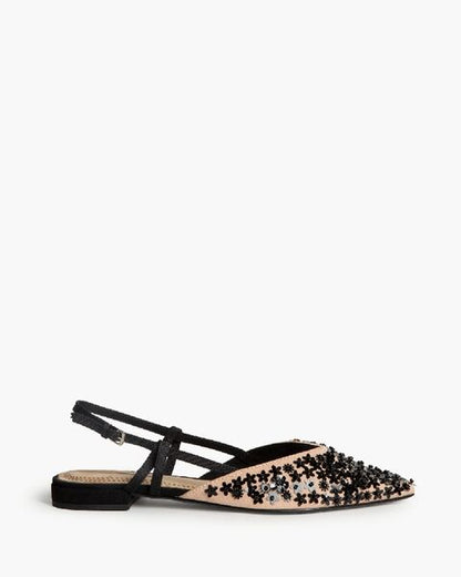 Black Embellished Slingback Flats with Star Accents