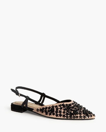 Black Embellished Slingback Flats with Star Accents