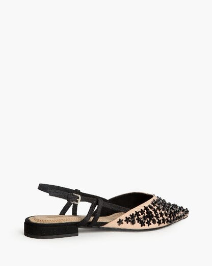 Black Embellished Slingback Flats with Star Accents