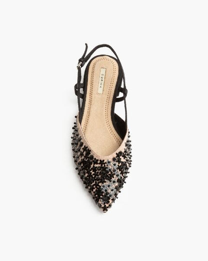 Black Embellished Slingback Flats with Star Accents
