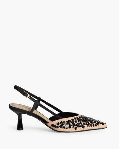 Black Embellished Slingback Heels with Pointed Toe