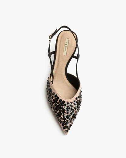 Black Embellished Slingback Heels with Pointed Toe