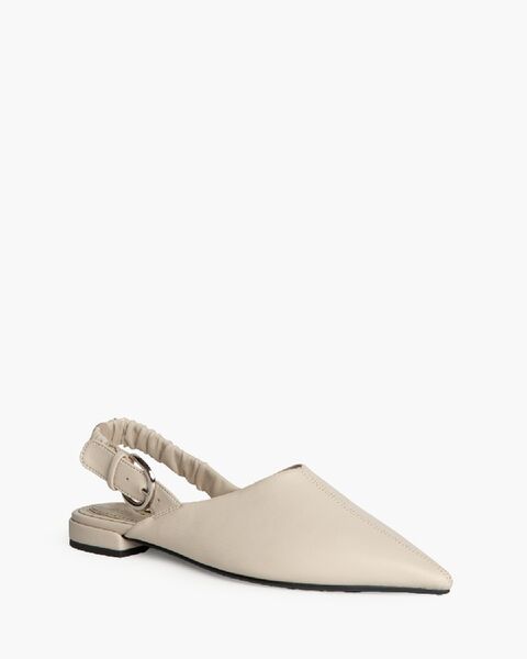 Cream Pointed Slingback Flats with Buckle Detail