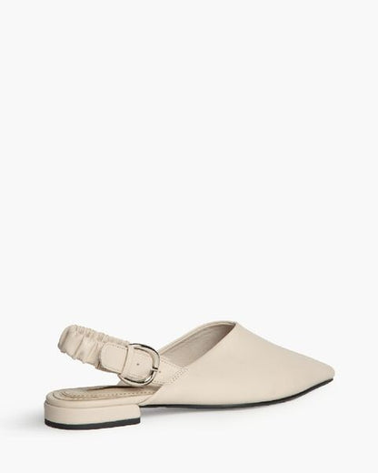 Cream Pointed Slingback Flats with Buckle Detail