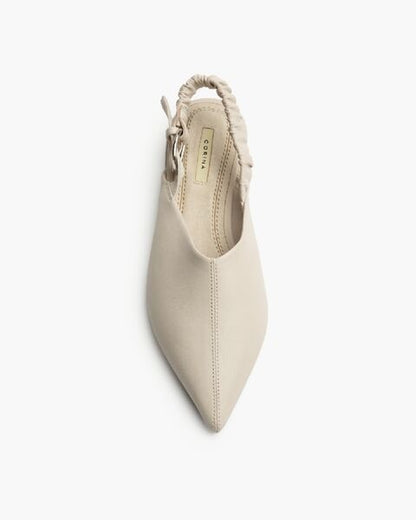 Cream Pointed Slingback Flats with Buckle Detail