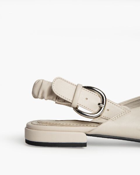 Cream Pointed Slingback Flats with Buckle Detail