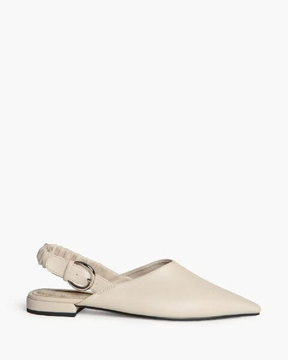 Cream Pointed Slingback Flats with Buckle Detail